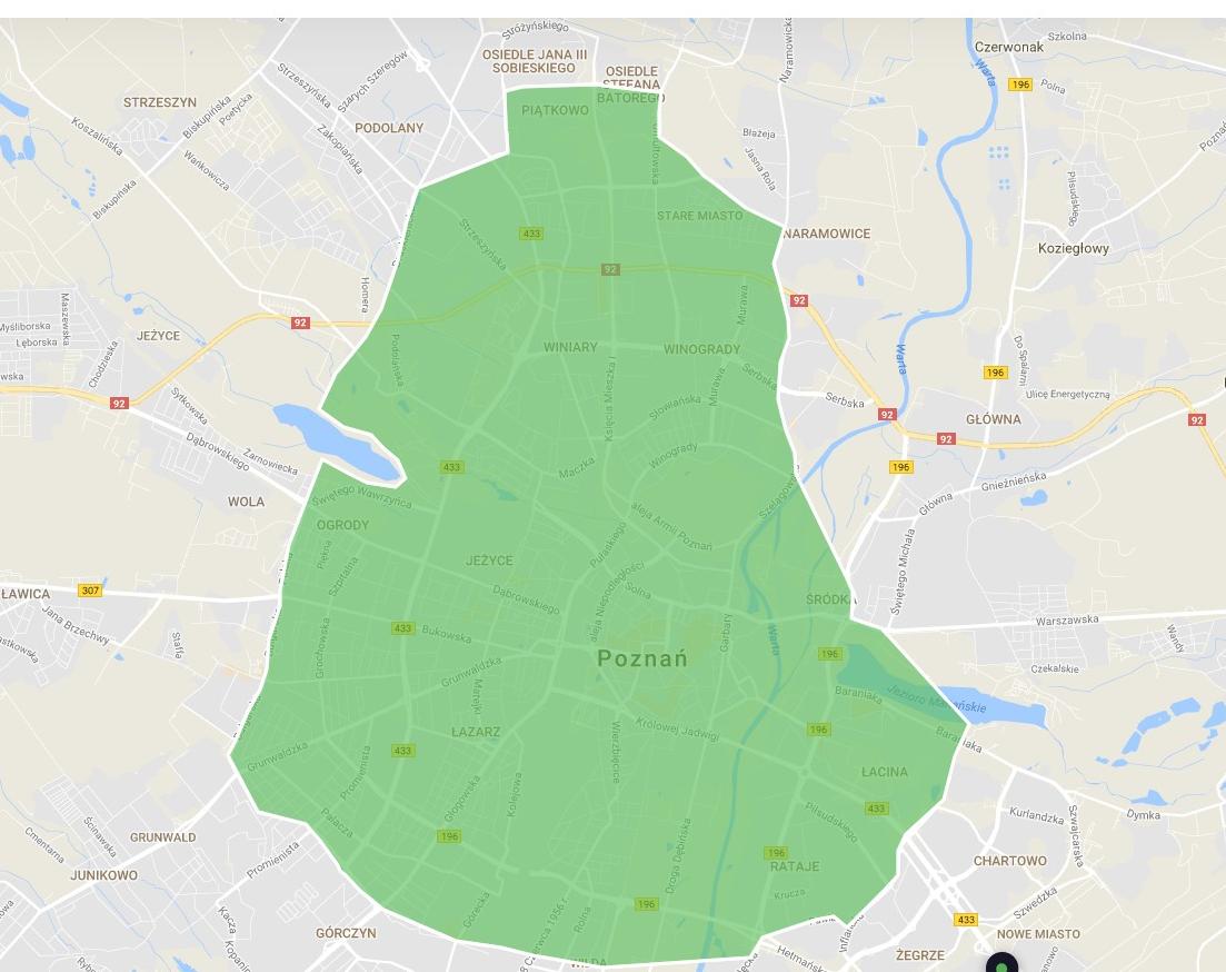 Teren, na którym realizowane są dowozy UberEATS | fot. UberEATS